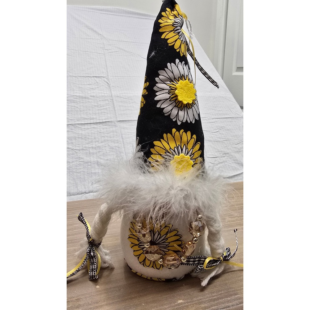 Handmade Sunflower Gnome Plush Decor Black Yellow Daisy Farmhouse 10.5 Inch